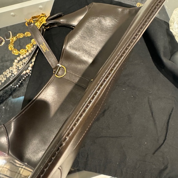 Authentic VINTAGE HERMES DARK BROWN LEATHER TRIM II BAG - Picture 5 of 9